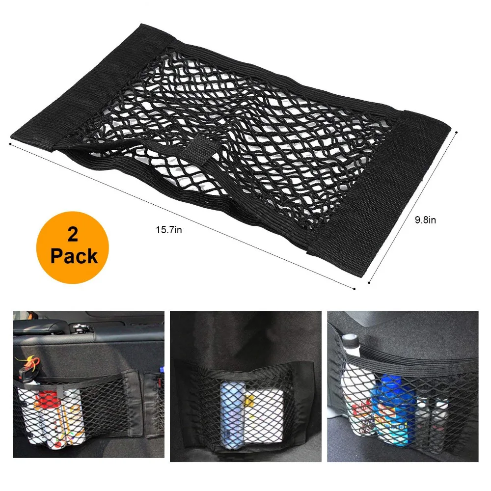 

2Pcs Trunk Storage Net Car Rear Trunk Back Seat Sticker Elastic Cargo String Net Mesh Storage Organizers Bag Pouch Pocket Net