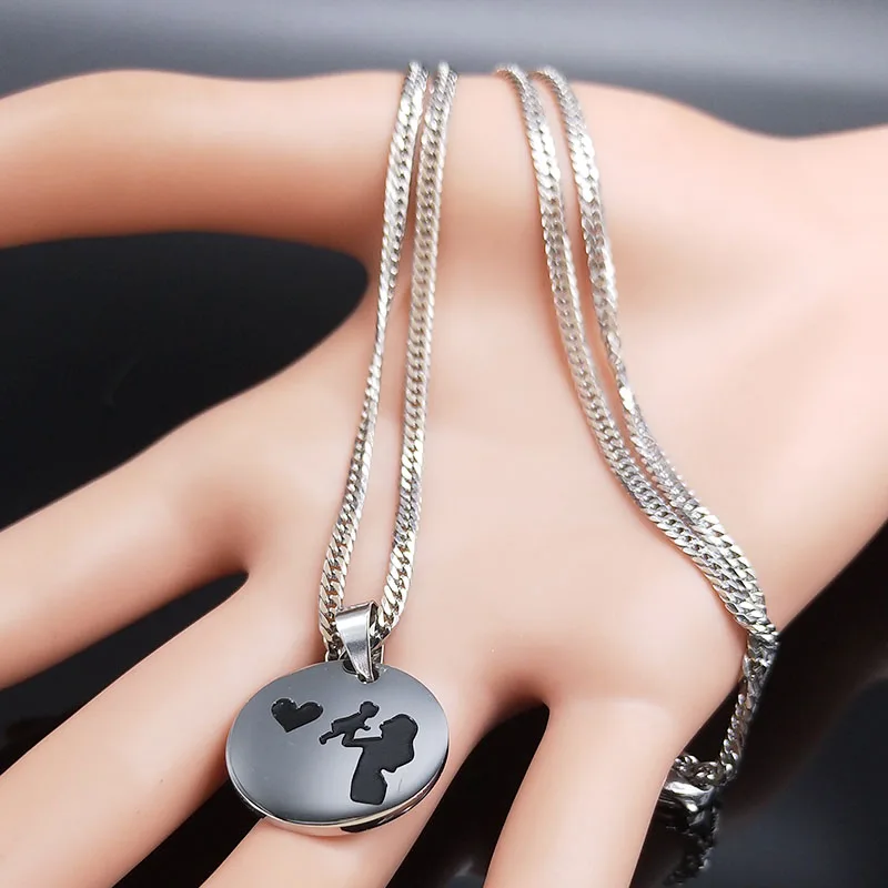Модное женское ожерелье из нержавеющей стали для мамы и бби серебряного цвета ожерелья и подвески ювелирные изделия cadenas mujer N19221