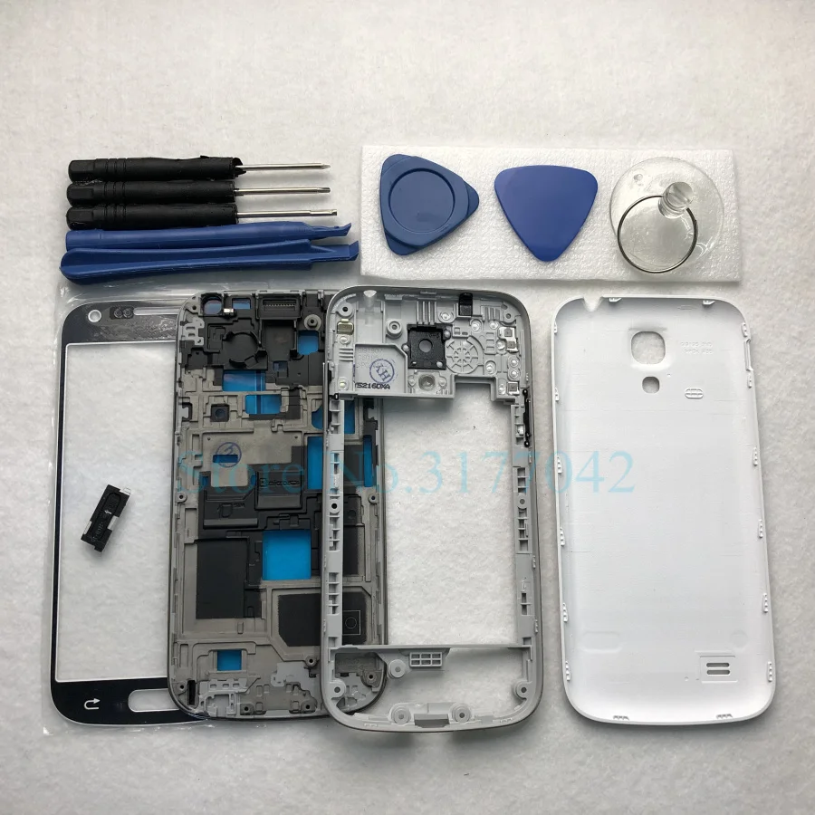 S4MINI полный корпус чехол для samsung Galaxy S4 mini i9190 i9195 Переднее стекло средняя рамка задняя крышка аккумулятора задняя крышка+ Инструменты