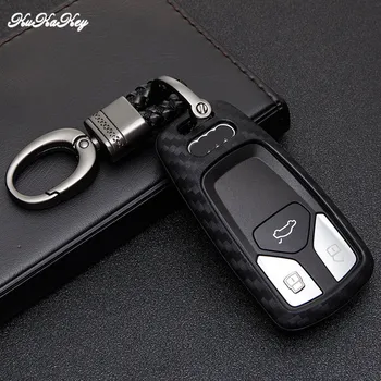 

KUKAKEY Car Key Case Cover For Audi A5 S5 Q7 A4 A4L TT TTS 2015-2018 Carbon Fiber Car Key Bag Holder Fob Shell Keyring Keychain