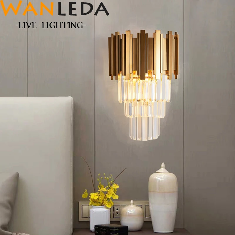 

Modern Lustre Crystal Led E14Wall Lamp Gold Metal Bedroom Led Wall Lights Fixtures Dining Room Led Wall Light Living Room Sconce