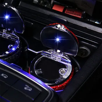 

1x Car Led Light Rhinestone Ashtray Auto Travel Cigarette Ashtray Holder Cup Car Ashtray Car Accessories #yl10
