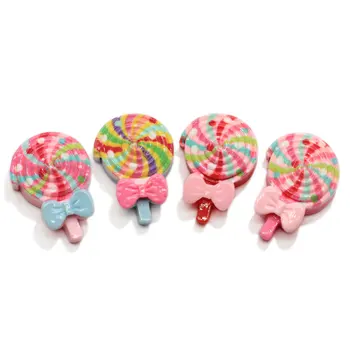 

20Pcs Simulation Rainbow Bow Lollipop Flatback Resin Cabochon Kawaii Food Play Scrapbooking Fit Phone Decoration Crafts DIY