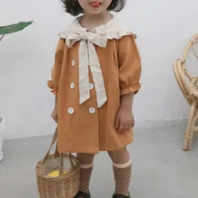 Детские платья для девочек на весну-осень, новое двубортное платье принцессы с большим кукольным отворотом, платье для маленьких девочек