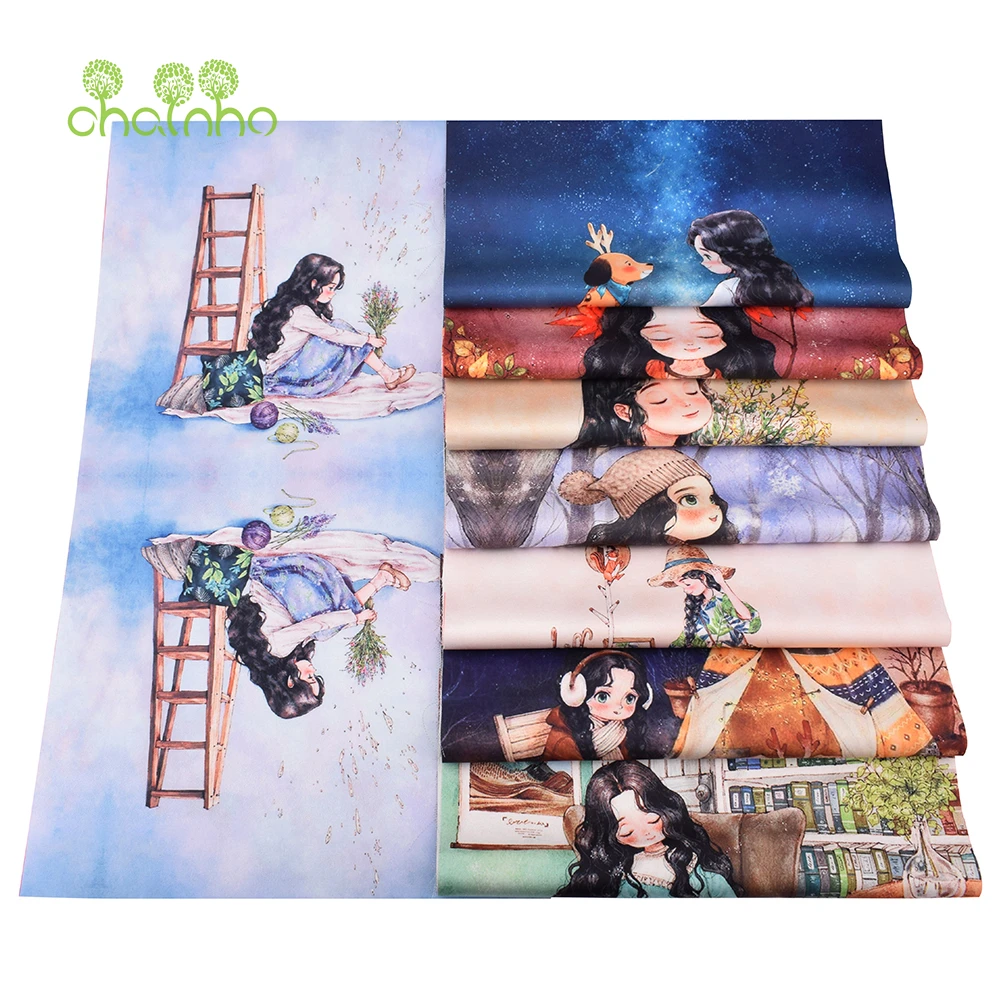 Hand Dyed Symmetrical Positioning Imitation Silk Fabric,Jungle Girls,For DIY Sewing&Quilting Purse,Book Cover Dec Material