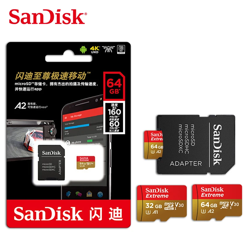 Sandisk Экстремальный Pro Micro SD карта A2 V30 карта памяти 32 Гб 64 Гб 128 ГБ TF карта класса 10 16 Гб 200 ГБ 256 ГБ флэш-карта