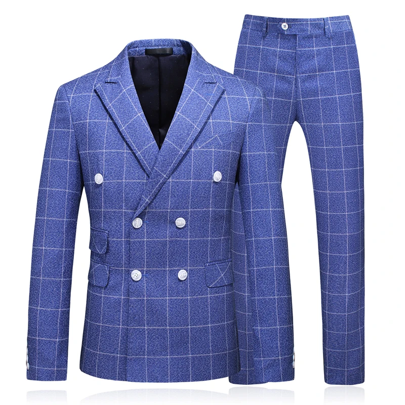 Классический Клетчатый полосатый мужской деловой костюм Slim Fit мужской костюм, пиджак и брюки с жилетом модный двубортный мужской свадебный костюм