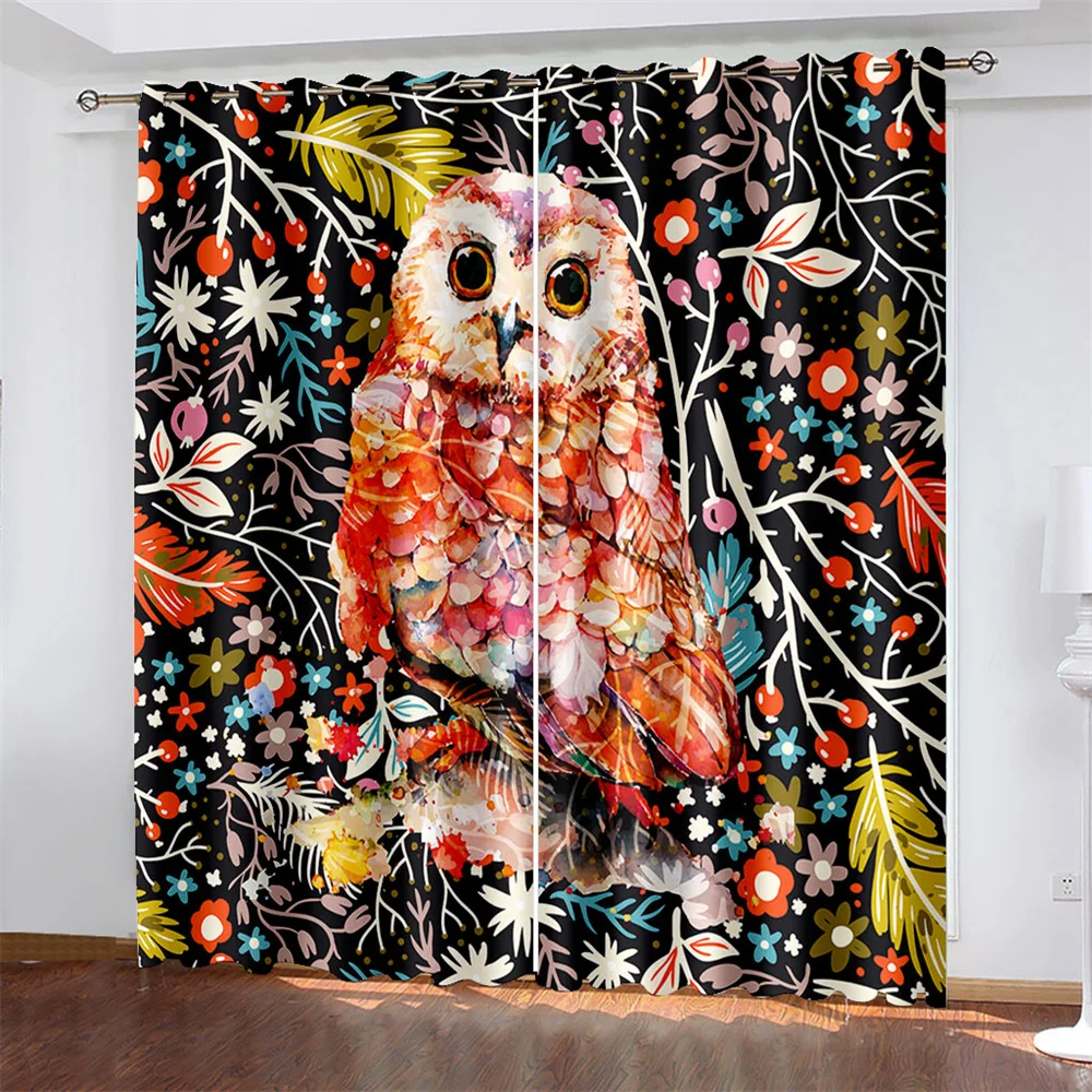 

3D Digital Printing Owl Pattern Woven Curtains for Bedroom Left and Right Biparting Open Home Modern Blackout Curtains