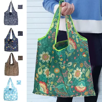 

New Arrival Women Printed Shopping Bag Foldable Handbag Storage Pouch Reusable Shoulder Bag