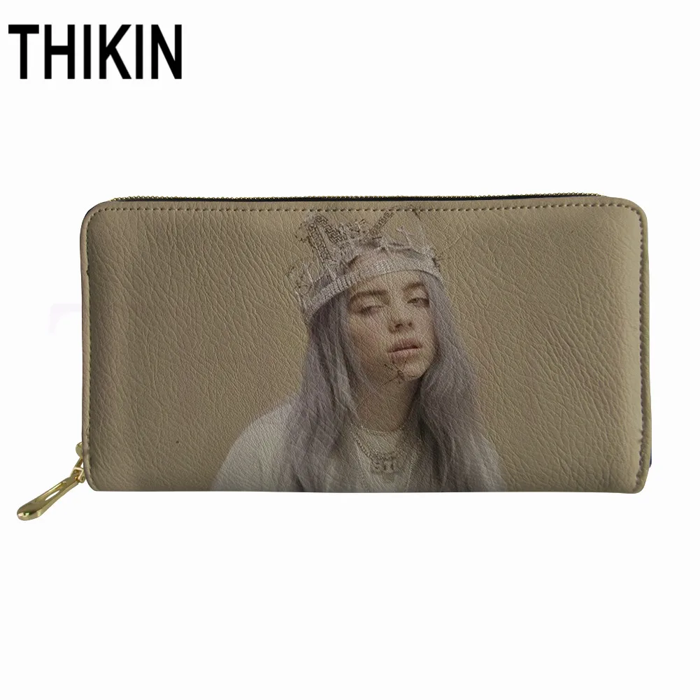 as picture THIKIN Billie Eilish женский кожаный кошелек с принтом поп-певица на молнии Путешествия длинный клатч сумка для денег вентиляторы подарок для девочек карты телефон кошельки - Цвет: as picture