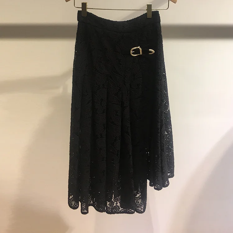 Женская юбка, осень и зима, новая женская одежда, вышивка, кружево, рисунок Пейсли, необычная Женская юбка миди - Цвет: Black
