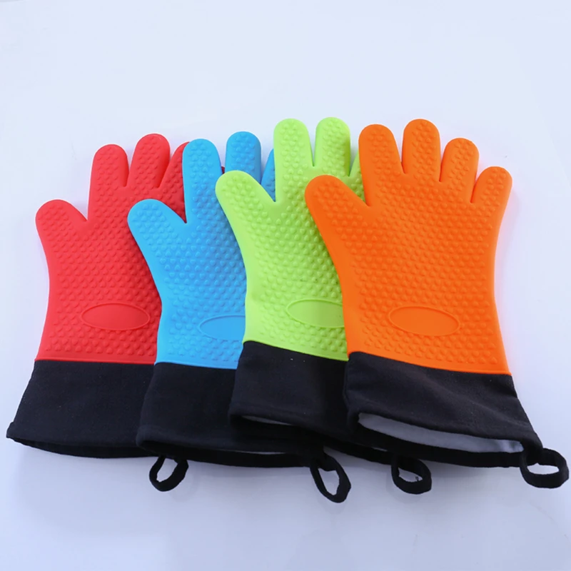 Kitchen Oven Glove Heat Resistant Silicone Thick BBQ Grill Gloves Waterproof Cooking Mitts Solid Color Baking | Дом и сад