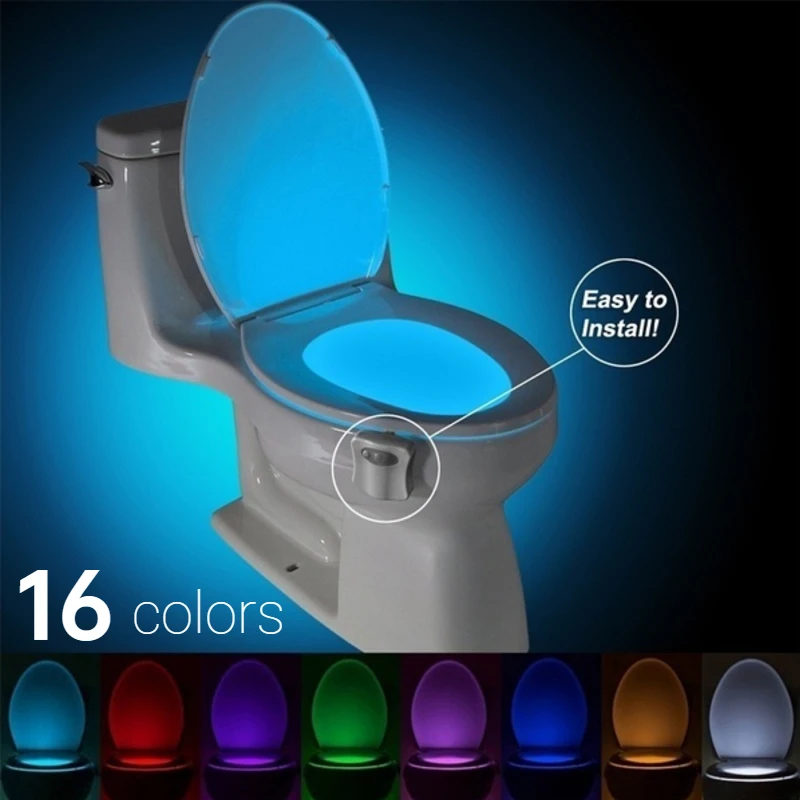 16 cuerpo de Color Detección automática Led Sensor de movimiento lámpara de noche de inodoro de baño impermeable de la luz de fondo para Wc Luz