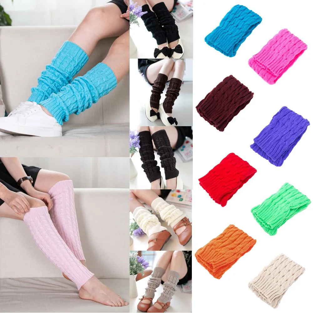 Высококачественные женские зимние теплые гетры однотонные вязаные крючком