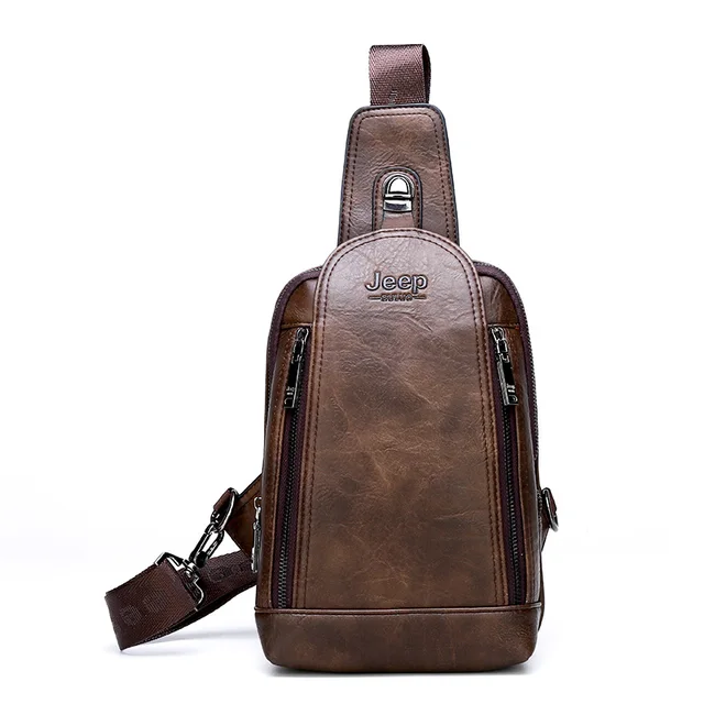 JEEP BULUO Brand Travel Hiking Messenger Shoulder Bags Men's Large Capacity Sling Crossbody Bag Solid Men Leather Bag 881-Brown