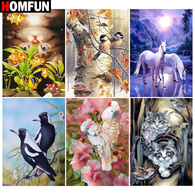 HOMFUN 5d Diamond Painting Full Square/Round &quotbird Cat White horse&quot Picture Of Rhinestone DIY Embroidery Home Decor | Дом и сад