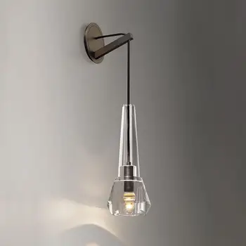 

art fan post morden all copper light luxury original crystal wall lamp living room background bed room hallway light