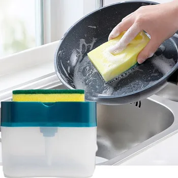 

2-in-1 Liquid Soap Dispensers Sponge Rack Soap Dispenser And Sponge Caddy 13 Ounces Hand Press Kitchen Cleaner Tools #BL2