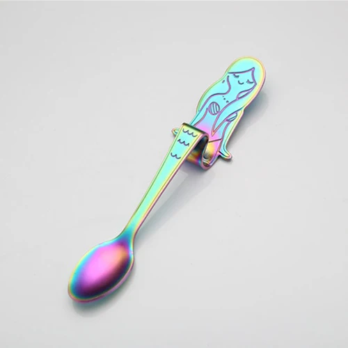 multicolor Посуда, кухонные принадлежности, посуда для напитков, инструменты, ложка для мороженого, подвесная боковая ложка, Русалка, кофейная ложка для смешивания, 304 нержавеющая сталь - Цвет: multicolor
