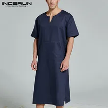 INCERUN, одноцветные мужские халаты, короткий рукав, Пижама, v-образный вырез, хлопок, удобная домашняя одежда, карманы, ночная рубашка, кафтан, мужские халаты, S-5XL