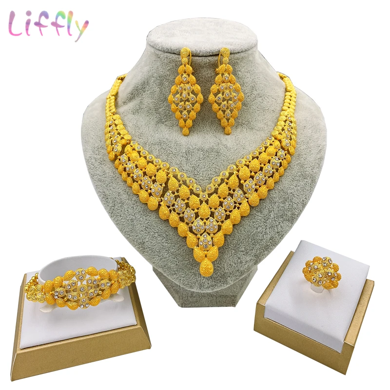 

Egyptian Jewelry Fine Layered Necklace Embellished Crystal Earrings Ring Bracelet Female African Jewelry Wedding Jewelry