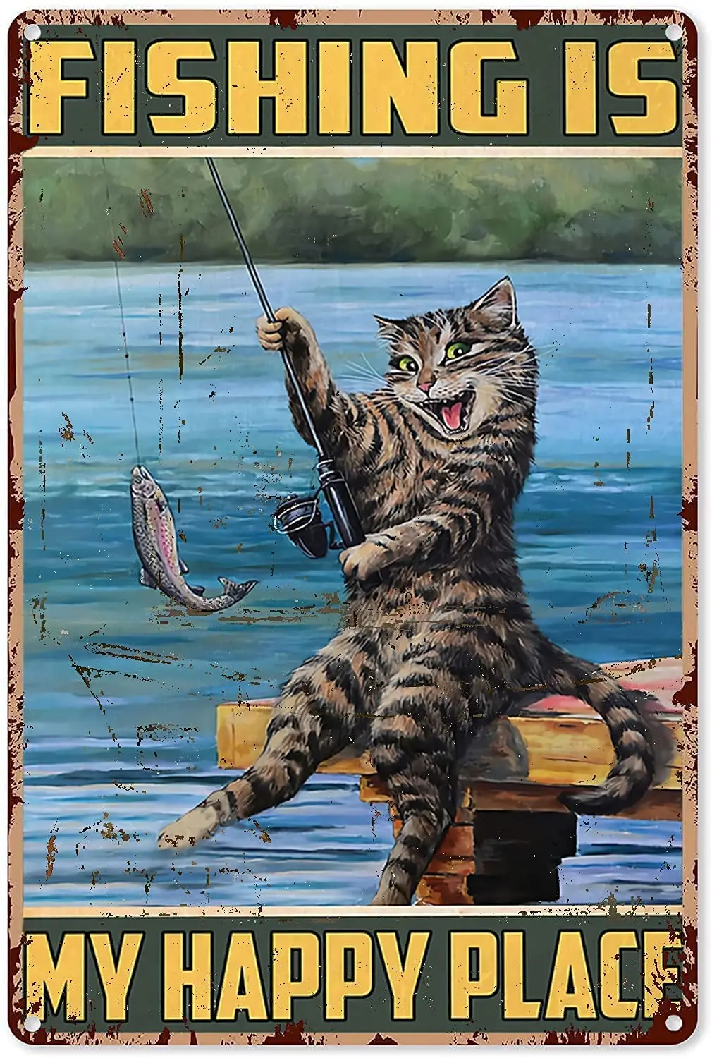 Жестяной винтажный Настенный декор рыбалка-Мое счастливое место 12x8 дюймов | Дом и