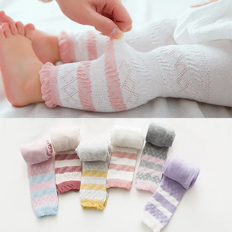 

Summer Children Anti-mosquito Mesh Breathable Bubble Mouth Capri Pants Thin Cotton Rainbow Stripes Patyhose Children's Socks