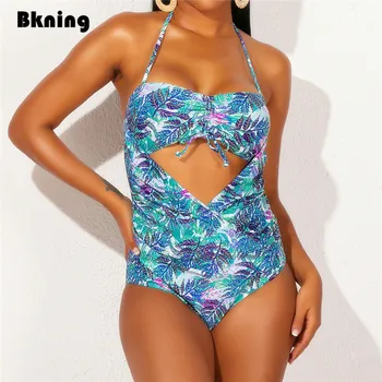 

Bkning Cut Out Swimsuit Floral Print One Piece Swimsuit Plus Size Bathing Suit for Women Bandeau Strapless Swim Wear 1 Large XXL