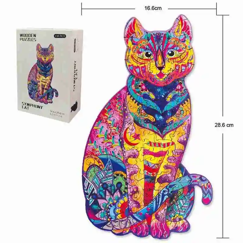 

Unique Wooden Animal Jigsaw Puzzles Mysterious Cat Puzzle For Adults Kids Educational Fabulous Gift Interactive Puzzle Games Toy