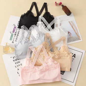 

Harajuku Bra Ice Slik Tube Top For Women Cross Back Thread 1Pc Lace Froal Side Anti-light Comfoy Tank Top 2019 New Lingerie 1