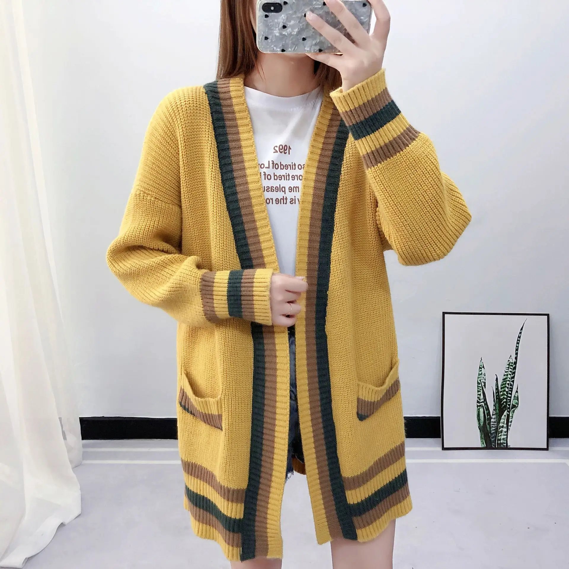 Осень корейский вариант длинного гладкого отдыха свежий сладкий Рождественский свитер женская зимняя одежда