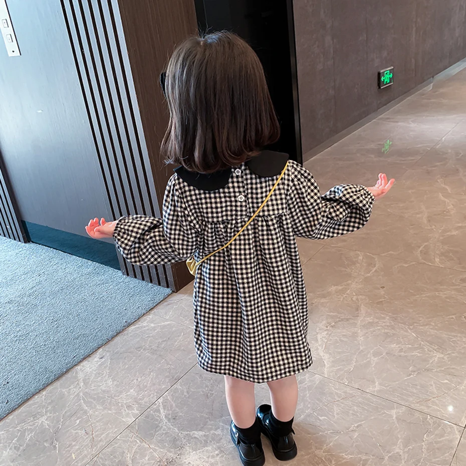 Toddler Girls Dress Plaid Pattern Girls Party Dress Casual Style Kids Dresses Spring Autumn Clothing
