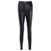Gothic Black Casual Pants Women PU Crocodile Pattern Zipper Slim High Quality Cropped Sexy Street Young Girl Legging Fashion
