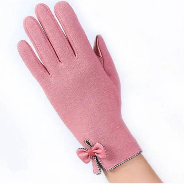 G146 E leather pink VIIANLES перчатки для сенсорного экрана с кружевным бантом женские зимние варежки теплые женские элегантные флокированные теплые перчатки Горячие толстые варежки - Цвет: G146 E leather pink