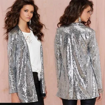 

Julang Sequin Blazers Jacket Gold Bling Silver Women Suit Coat Night Club Glitter Shiny Punk Outwear Graduation party suit