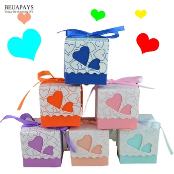 

100pcs Hollow double love happy candy box wedding gift personality baby shower birthday gift DIY accessories party favors deco