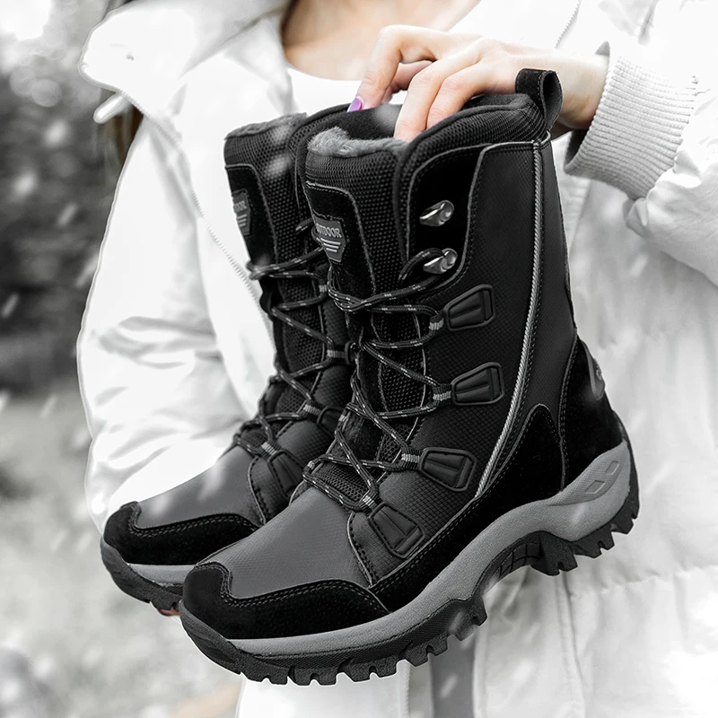 

Winter Waterproof Snow Boots Women Mid-Calf Platform Leather Boots Plus Size 36-42 Warm Lace Up Casual Women Shoes Botas XU104
