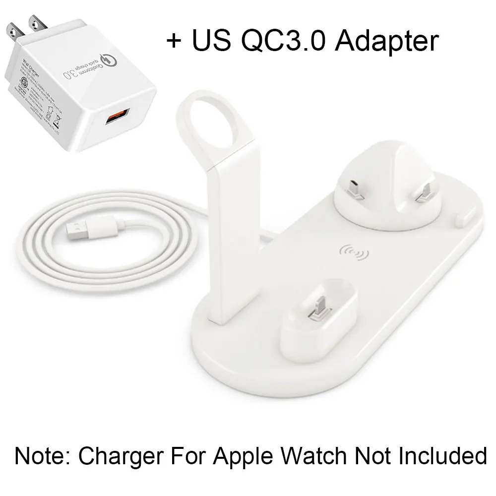 3 in 1 Wireless Charging Dock Station Stand Holder for Apple Watch Airpods iPhone XR X XS Max 8 Plus Induction Charger Docking - Цвет: Add US Adapter