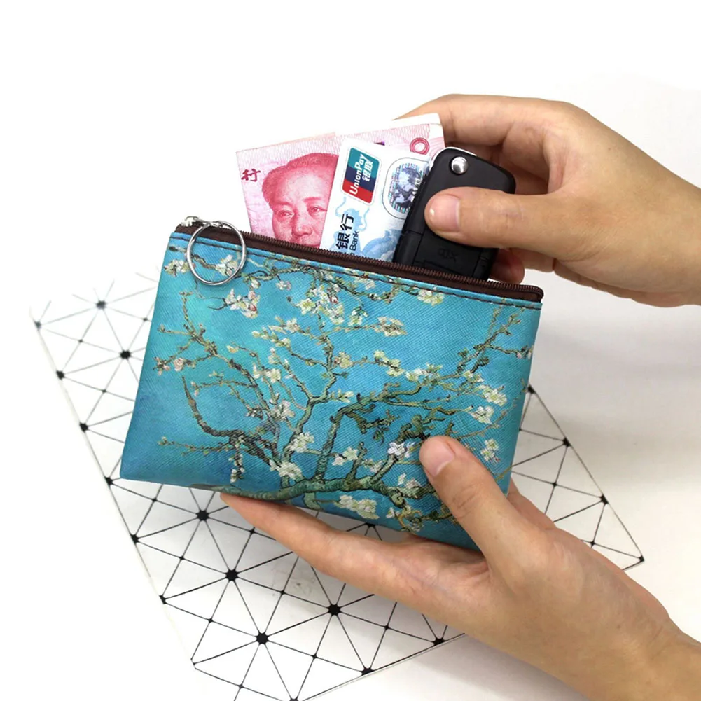 Coin Purse Classic Print Creative Coin Purse Famous Oil Painting Change Purse Lady Holding Small Square Wallet Vintage Student Mini Wallet
