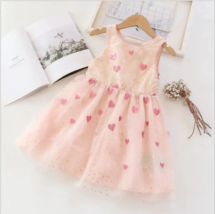 Платье с блестками для девочек; коллекция года; летние платья принцессы; модная высококачественная одежда для маленьких девочек; милая одежда для маленьких девочек