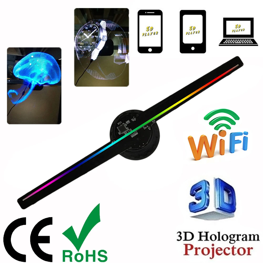 Ventola Proiettore Ologramma 3D WiFi | 244 LED | Risoluzione 1024x640 | Schermo Pubblicitario Olografico - 4