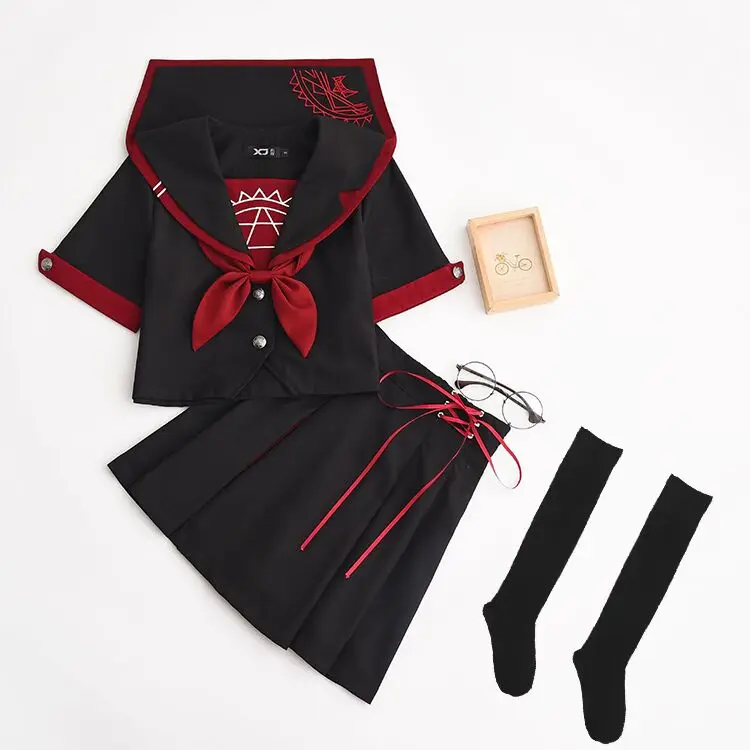 Черный jk костюм моряка COS школьная одежда женская школьная форма Мягкая Панк Лолита Волшебная передняя часть Хэллоуин модные костюмы - Цвет: short sets and socks