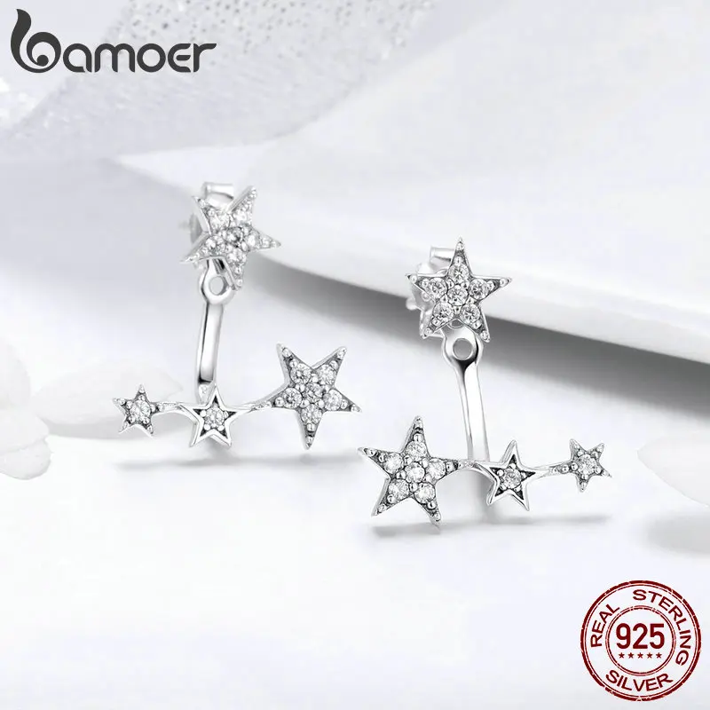 BAMOER 925 Sterling Silver Clear CZ Luminous Ear Jackets Earrings For Women Women Girl Gifts Jewelry SCE448