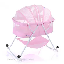 Детская кровать-колыбель с москитной сеткой, складная детская колыбель, портативная качающаяся кровать для новорожденных с 4 запирающимися колесами