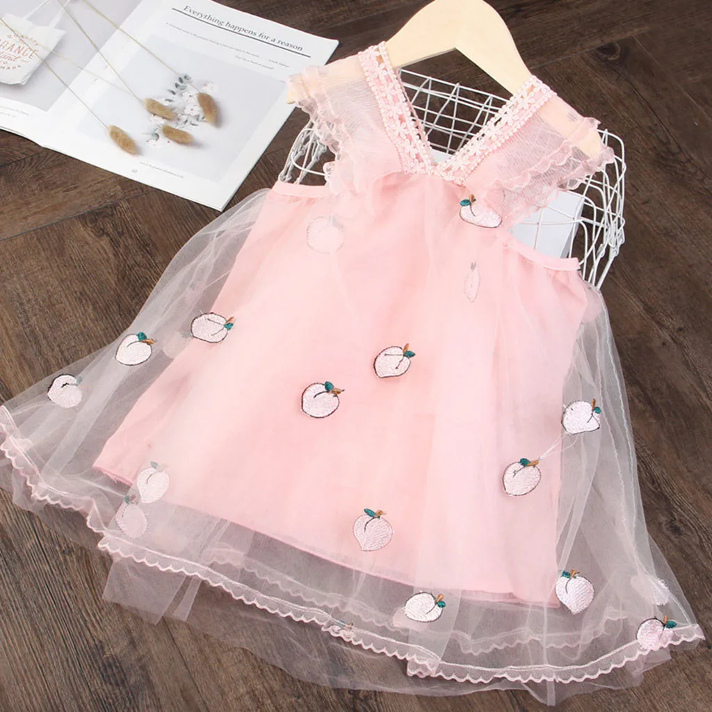 Фатиновое платье без рукавов с мультяшным принтом для маленьких девочек одежда