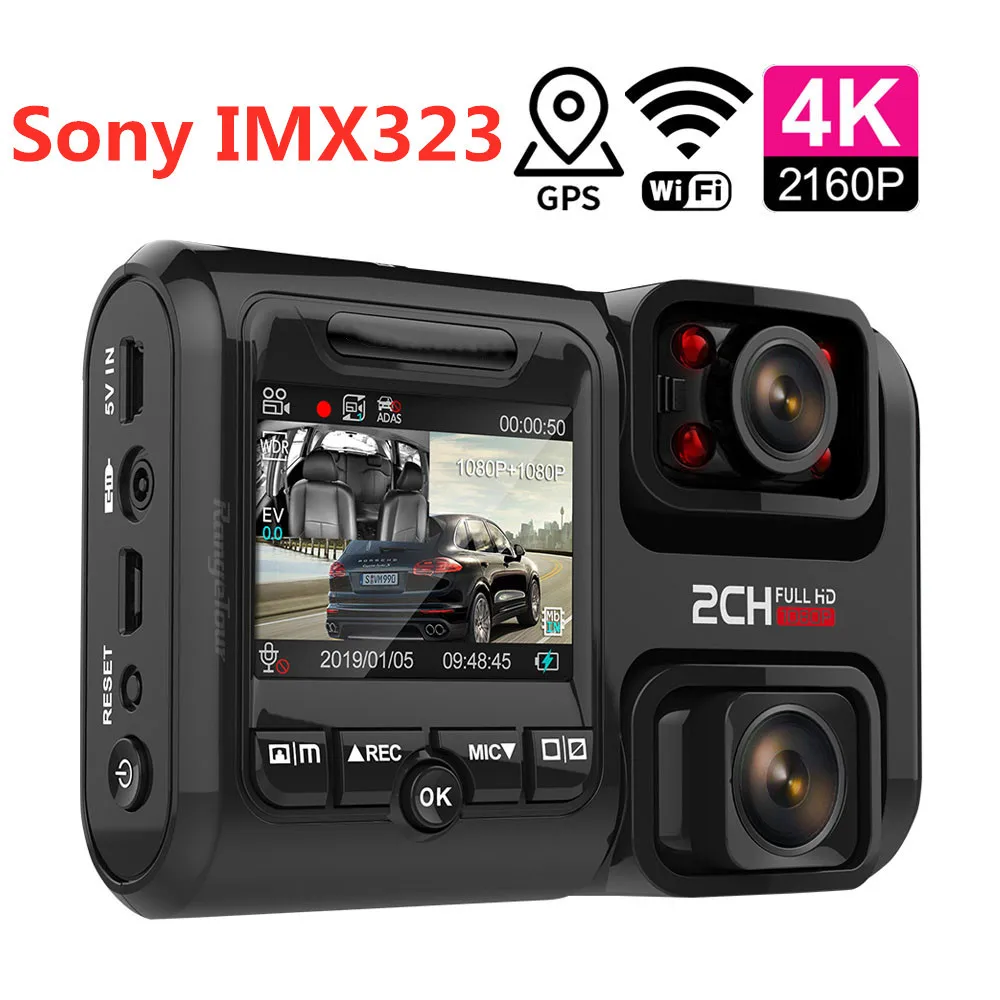 €51.28 44% de DESCUENTO|Dash Cam DVR del coche de la Cámara 4K 2160P WIFI GPS Dual de la lente del coche DVR Sony IMX323 Sensor de visión nocturna Cámara Dual cámara grabadora on AliExpress 
