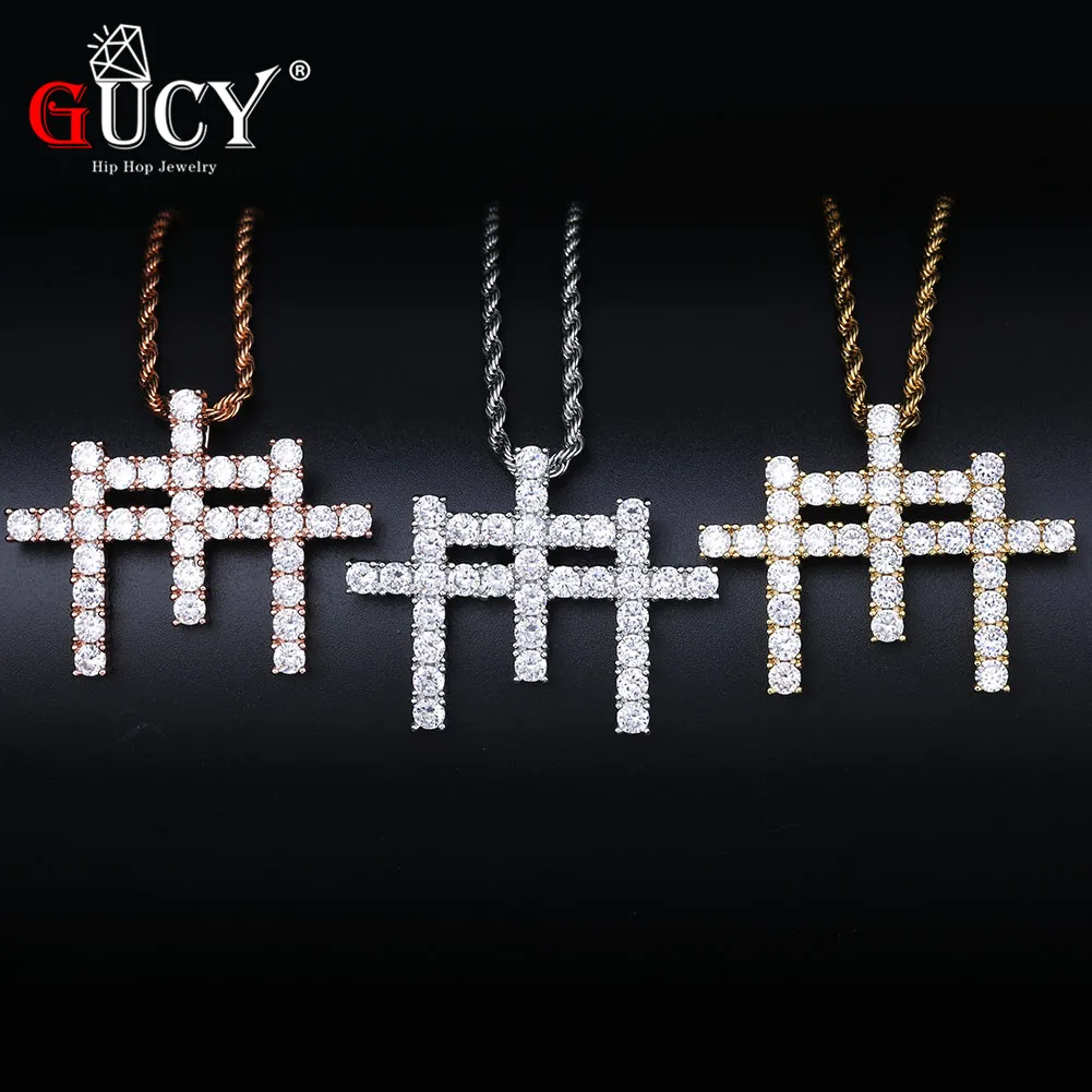 

GUCY Hip Hop Soild Back Gunna Cross Pendant Necklace With Tennis Chain Plated All Iced Out Cubic Zircon Men's Jewelry Gift Party