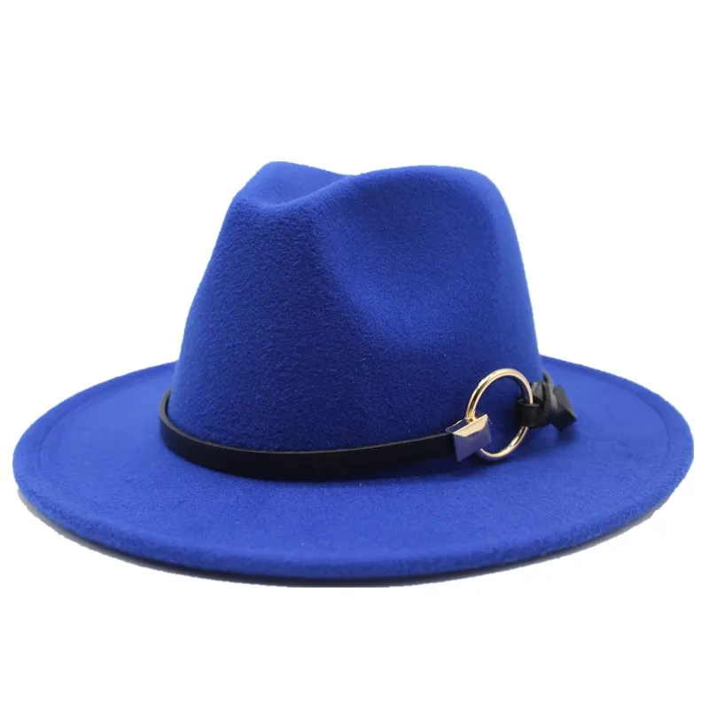 Royal blue Seioum/осенне-зимняя шерстяная мужская фетровая шляпа для женщин, женская шляпа sombrero jazz, мужская шляпа-котелок, уличная винтажная верхняя шляпа - Цвет: Royal blue