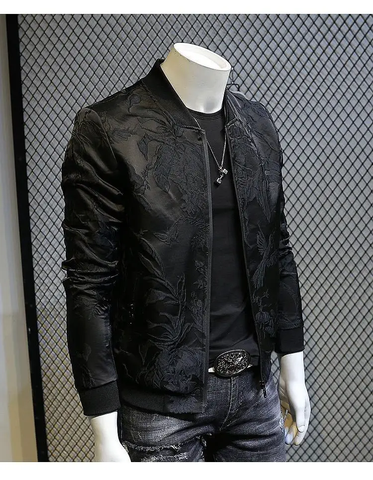 Neue Floral Bomber Jacke Männer Herbst Koreanische Dünne Baseball Kragen Rib Sleeve Personalisierte Schwarz Mantel Mode Windjacke Hip Hop – Detail 9