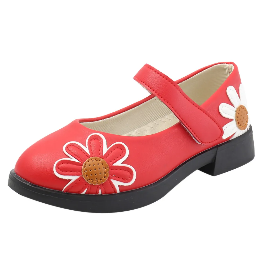 Однотонные кожаные туфли принцессы с цветочным рисунком для девочек; вечерние дышащие туфли на плоской подошве с цветочным узором для девочек; сандалии
